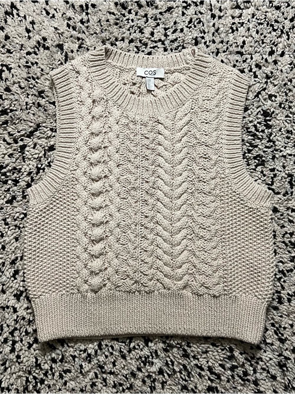 COS Sweater Vest Chunky Cableknit Beige Women’s Size XS - Picture 2 of 15